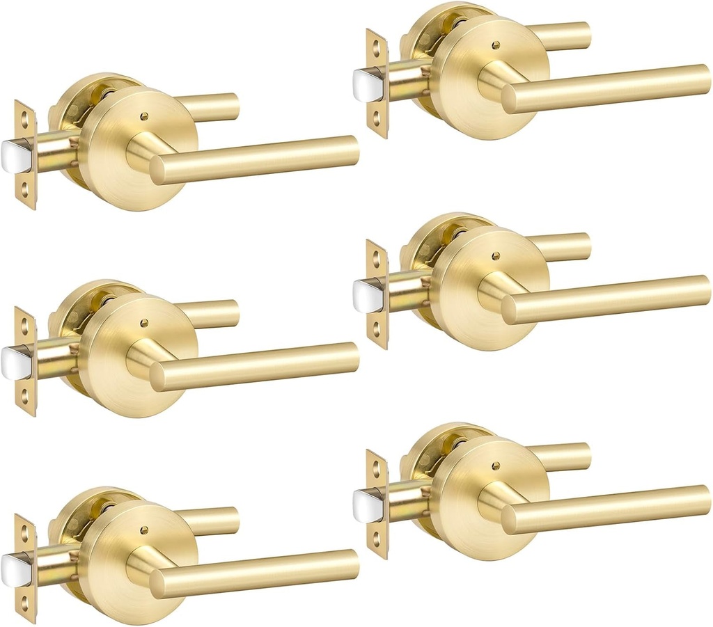 Goldenwarm Gold Interior Door Handles, Brushed Gold Privacy Lever Door Handle, Heavy Duty Interior Bedroom Door Lever Pack, Gold Door Handles Interior for Bathroom(6 Pack)