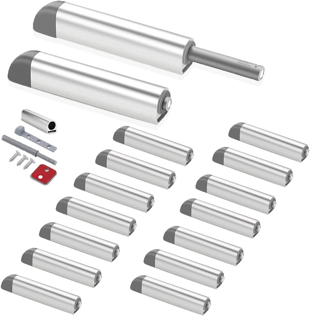 Magnetic Push Latches CBRIVE 16Pack Push to Open Cabinet Hardware Door Latch & Lock for Hidden Door Magnet Push Release Drawer Pull Strong Pop Out for Kitchen RV Closet Tip on Close-Silver