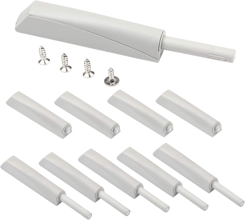 MLKING Magnetic Push Open Latches for Cabinets Drawers 10 Pack Light Grey Recessed Cabinet Doors Push to Open Cabinet Hardware Kitchen Push Touch Release Latches Light Grey 10 Pack