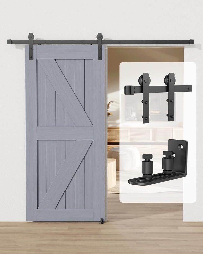 Sliding Barn Door Hardware Kit - 6.6FT Barn Door Kit -Barn Door Track with Floor Guide for Barn Door - Fit 36''-40'' Wide Door Panel- I Shape Hanger, Black
