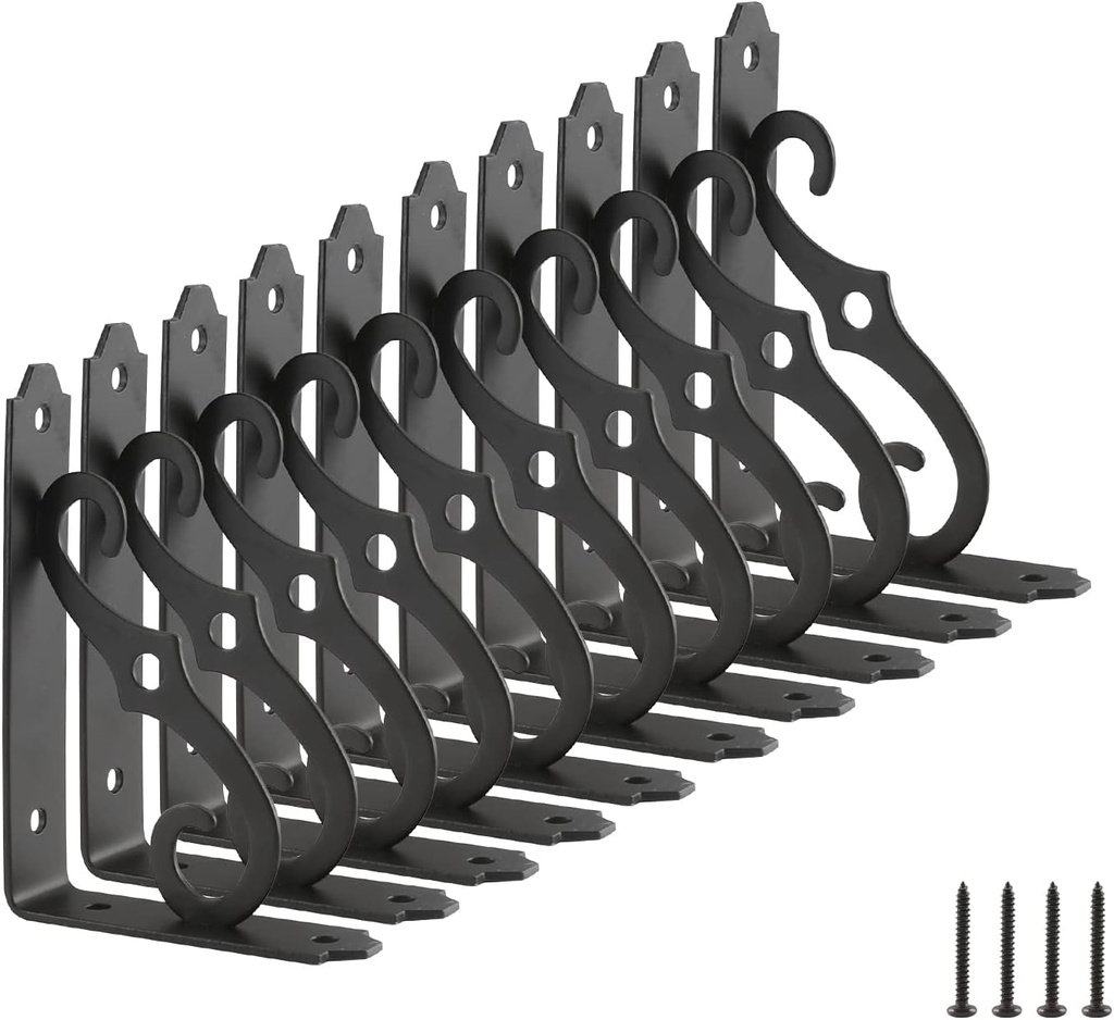 HOME MASTER HARDWARE 5 Inch Shelf L Brackets Decorative Shelf Brackets Shelf Support Corner Brace Joint Right Angle Bracket with Screws Black 10-Pack (5 X 3-1/2 Inch)