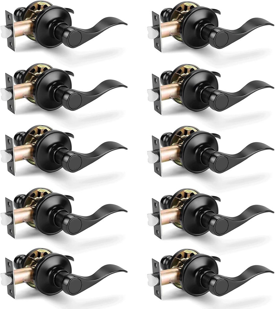 Gobrico 10 Hall and Closet Levers, Black Matte, Passage Door Handles Locks for Interior Doors, Bulk Pack