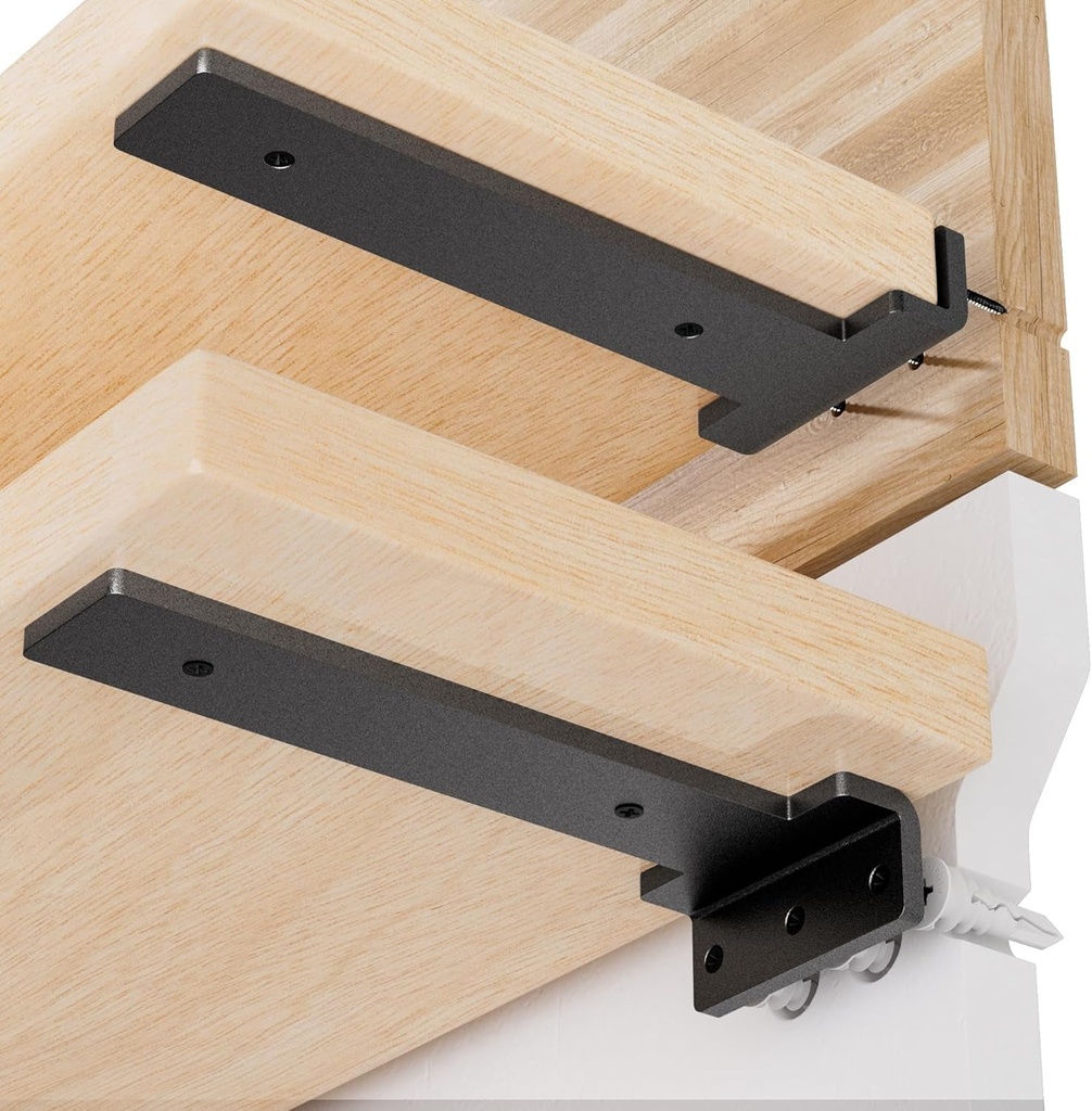 Hidden L Floating Shelf Brackets 8 Inch, 6 Pack Heavy Duty Shelf Brackets Industrial Wall Mounted, Rustic Black Shelf Brackets with Modern Iron Finish