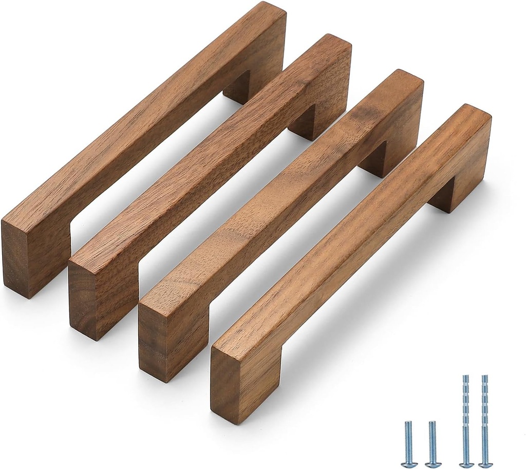 Walnut Square 5 in 4 Pcs Wooden Drawer Pulls Handle Pulls for Cabinets Kitchen Cabinet Drawer Pulls Cabinet Door Pull