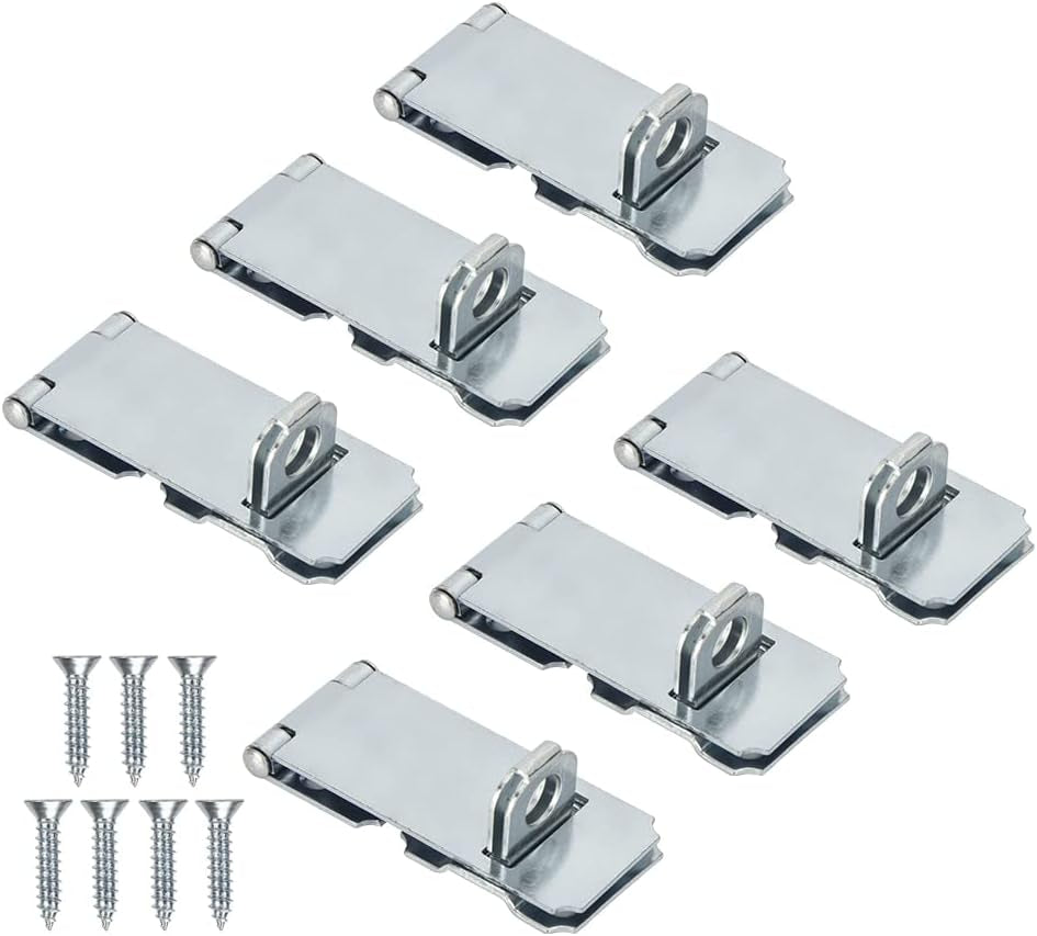 HOME MASTER HARDWARE 6 Pack Door Padlock Locks Hasp Latch, 3-1/2 Inch Safety Packlock Clasp Hasp Lock Latch,Extra Thick Door Gate Lock Hasp with Screws