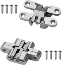 2 Pack 1.1 * 4.65 in Hidden Hinge Invisible Concealed Cross Hinges 180 Degree Folding Door Cross Zinc Alloy Hidden Hinges Swing Invisible Hinge for Cabinet, Cupboard,Wooden Box,With Screws-S5