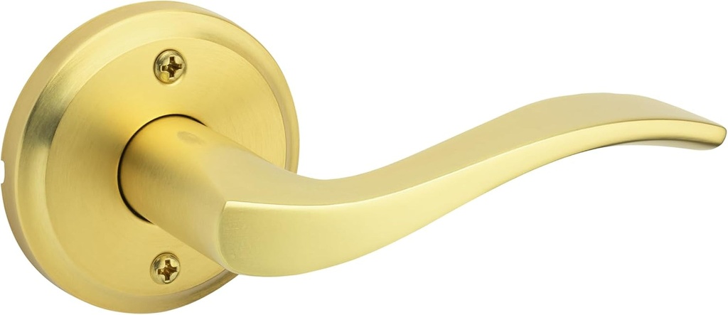 Kwikset Sedona Dummy Door Handle, Single Sided Lever for Closets, French Double Doors, and Pantry, Satin Brass Non-Turning Right Handed Interior Push/Pull Lever, with Microban Protection