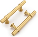 Haliwu 10 Pack Gold Cabinet Handles, Brushed Brass Cabinet Pulls Kitchen Cabinet Handles Barrel Cabinet Handles 3 Inch Gold Pulls Kitchen Hardware