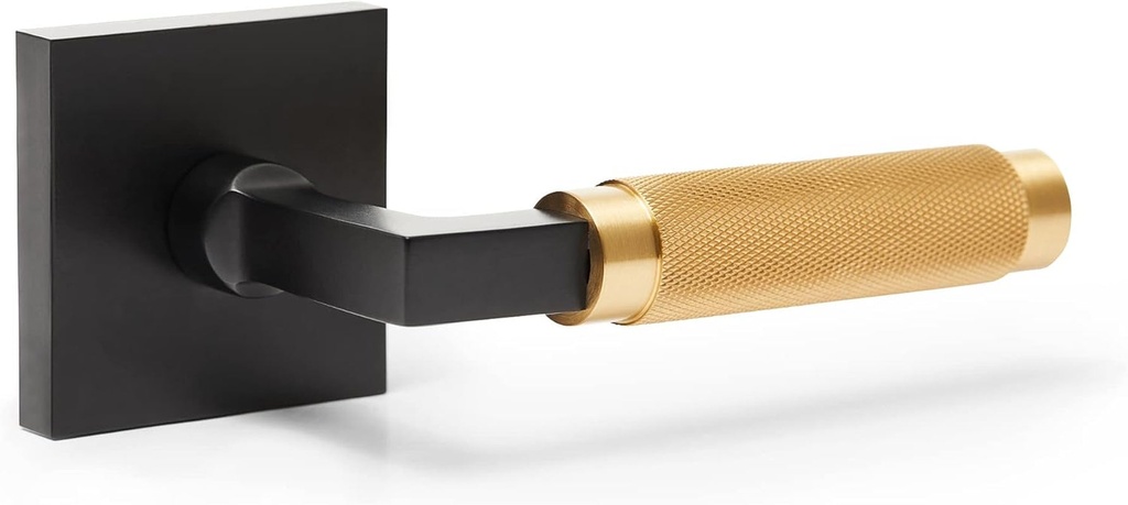 Geneva Model Solid Brass Lever Bed & Bath Privacy Door Lock, Matte Black with Satin Gold