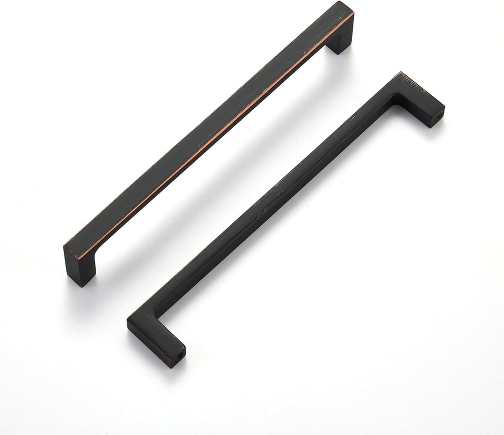 Oil Rubbed Bronze Kitchen Cabinet Pull, 10 Pack 6-1/4 Inch(160Mm) Hole Center, Modern Square Flat Hardware Handle and Knob for Cabinet Door Drawer Cupboard Bathroom Furniture Dresser