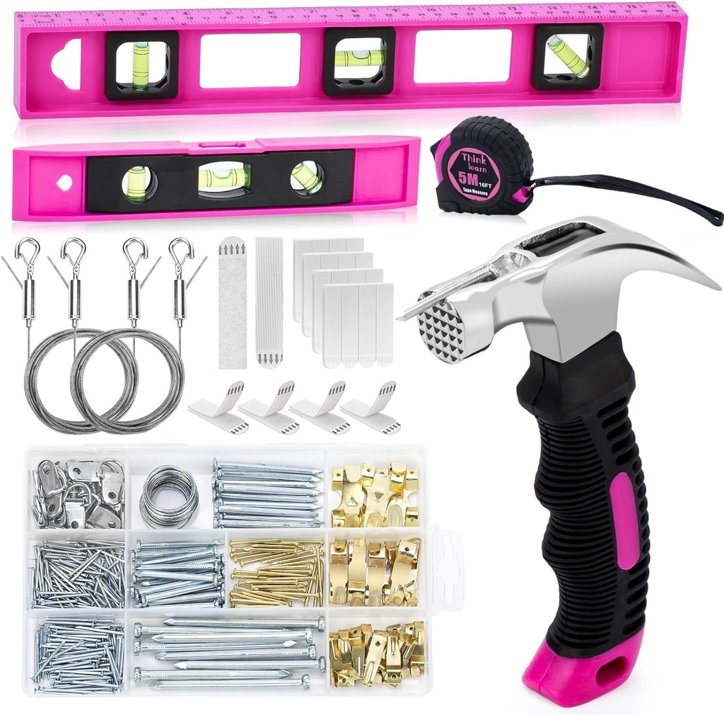 Picture Hanging Kit - Picture Hangers, 328Pcs Hanging Hardware with Hooks, Nails, Wall Hanging Kit with Picture Hanging Wire, Picture Hanging Strips, Level, Claw Hammer,Hanging Tool Set for Wall Decor