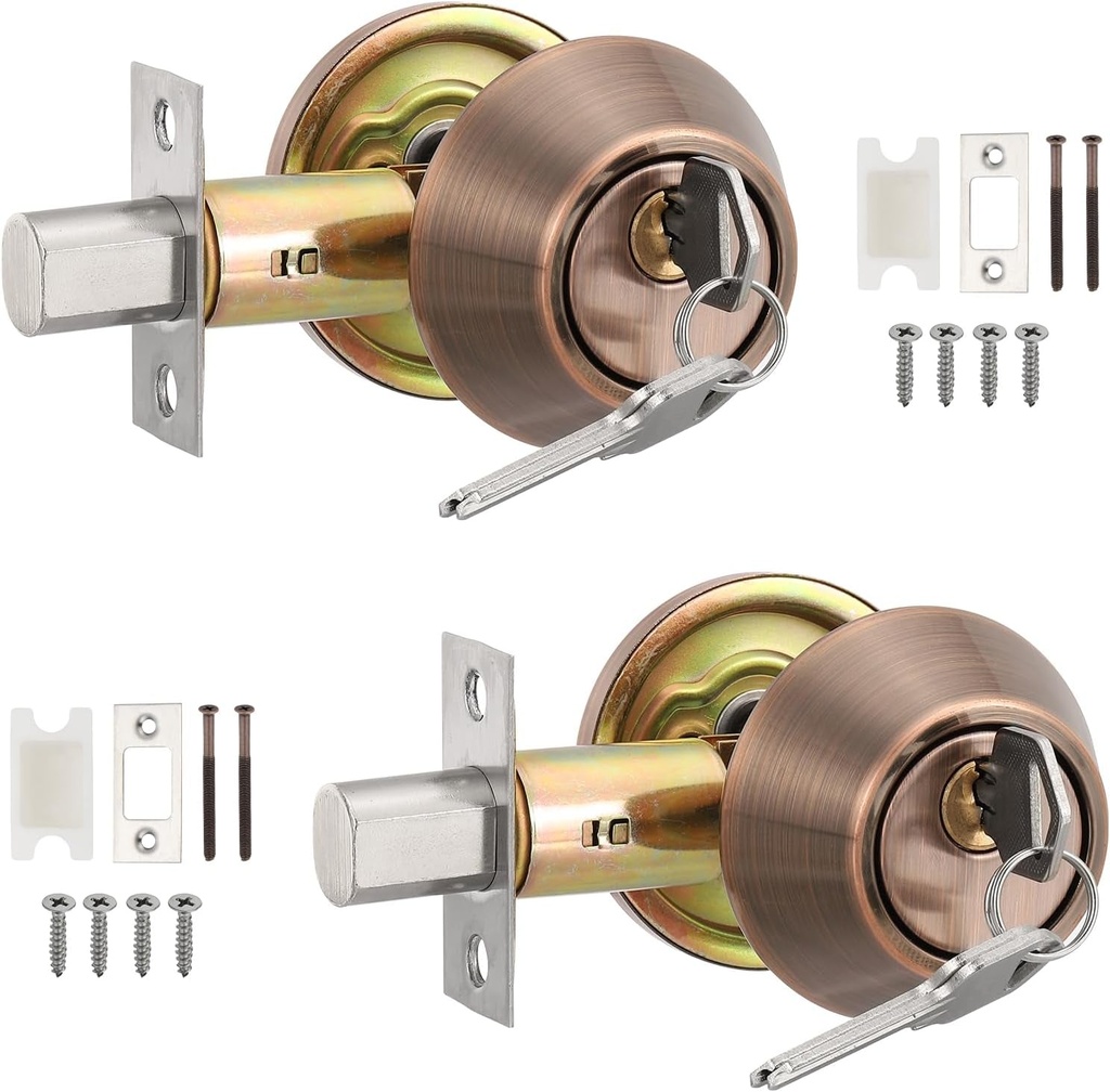 PATIKIL Keyed Alike Single Cylinder Deadbolts, 2 Pack Keyed Entry Door Knob Anti-Theft Exterior Door Hardware for Front Door and Entrance Door, Red-Copper