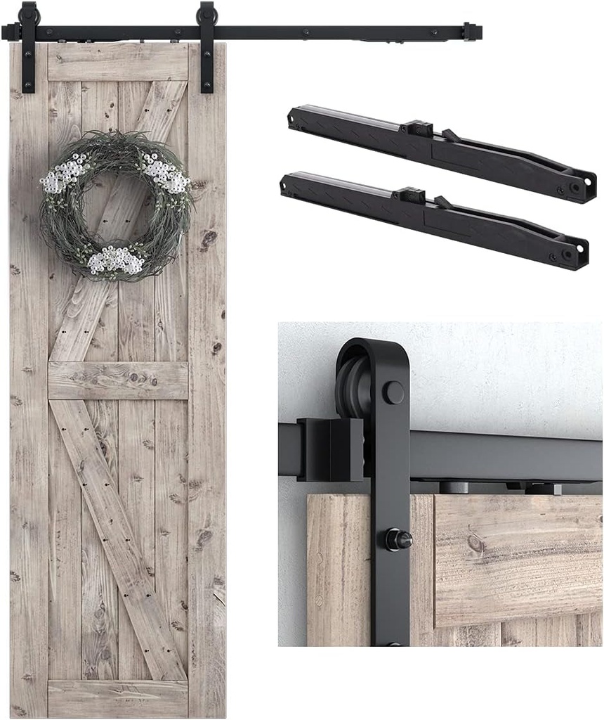 SMARTSTANDARD 5 FT Sliding Barn Door Soft Close Hardware Kit - 5 Ft-10 Ft, Smoothly and Quietly-Single Door-Invisible Design-Includes Step-By-Step Manual-Fit 30" Door Panel (J Shape)