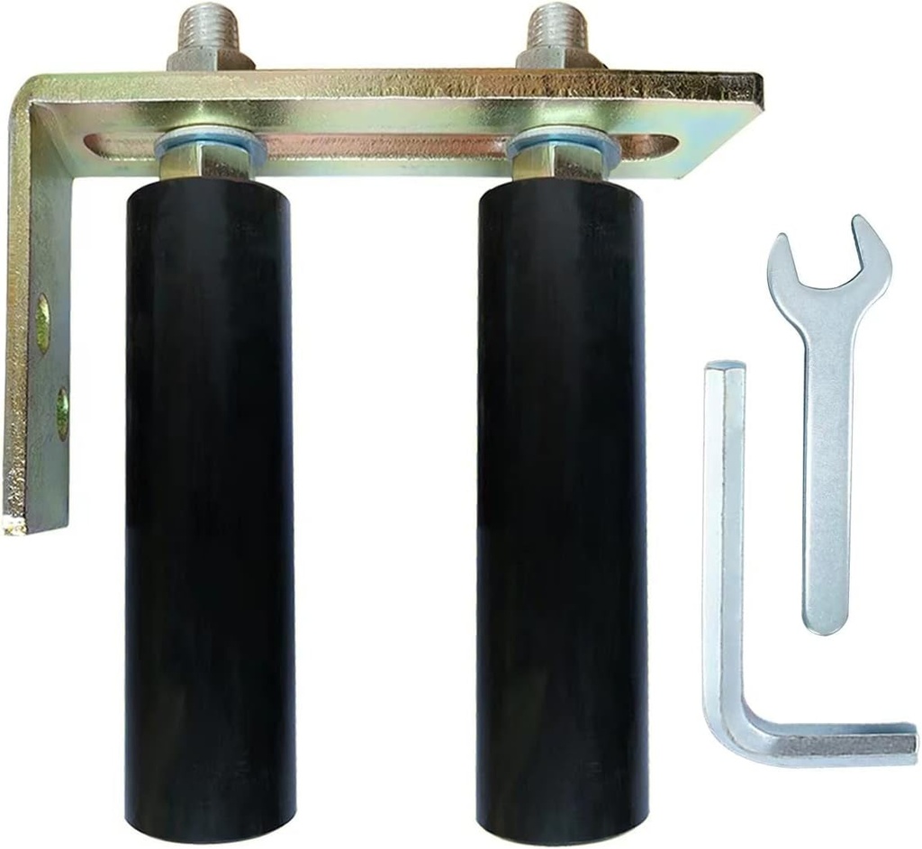 Universal Heavy Duty Slide Gate Guide Roller 6" Black L Rear Post Bracket Adjustable Dual Nylon Rollers Gate Support Assembly for Sliding Rolling Gates, Install Tools Inlcuded