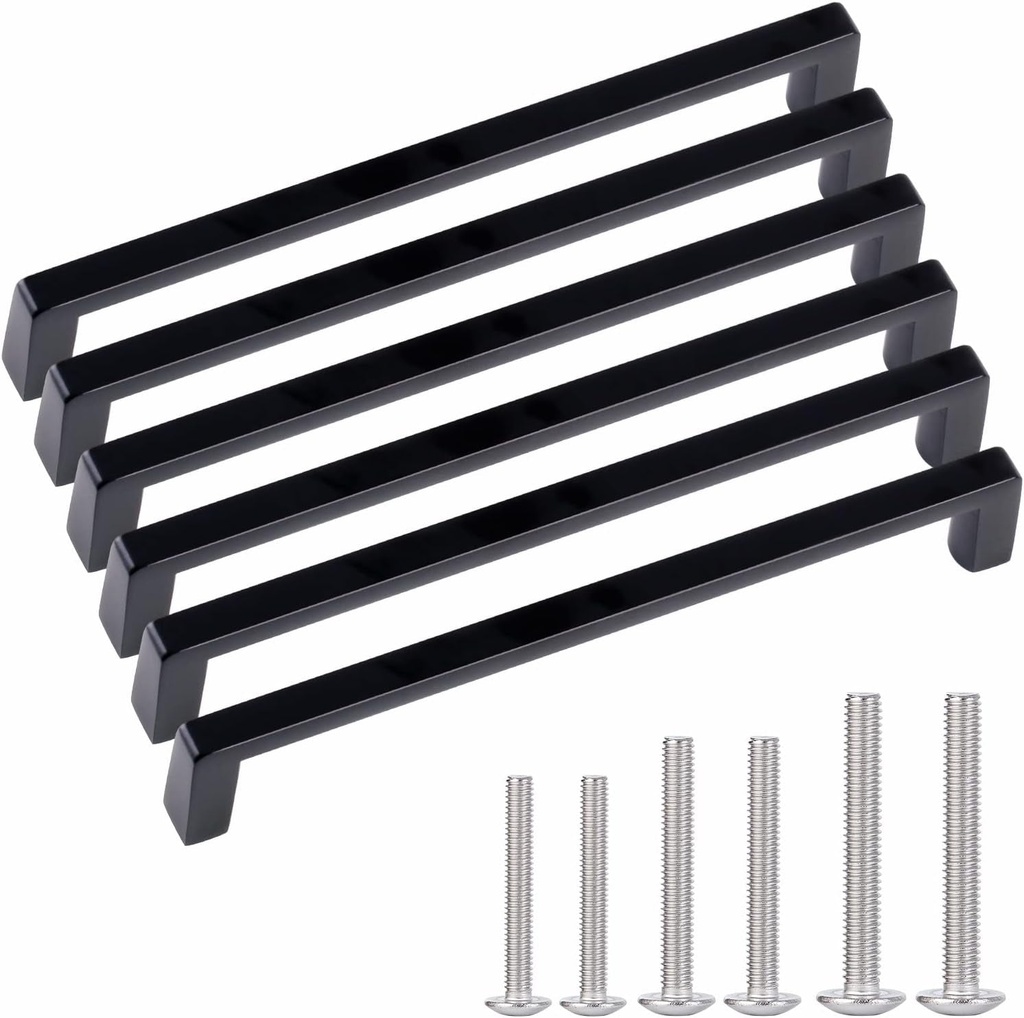 6 Inch Matte Black Cabinet Handle Bathroom Cabinet Handle Metal Pull Rod Solid Drawer Handles 6-Pack (High-End Electrophoresis Salt Spray Test Neutral 500-1000 Hours)