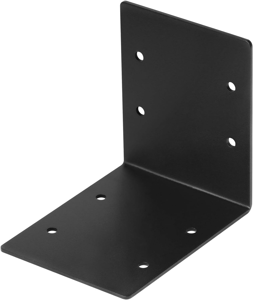 Eoere 4 PCS Black 6" X 6" X 5" Heavy Duty Steel L Right Angle Bracket Tie Plate Metal Joint Thickness 3Mm, Corner Brace for Timber Connector Shelves Wood Support , Max Load 150Lb
