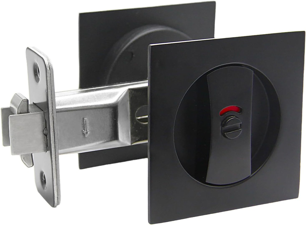 Pocket Door Lock Privacy Door Hardware for Bathroom Bedroom Etc Recessed 2 Sided,2 3/8" Backset for 1 3/8” to 2 3/16” Thickness Door (1Pack)