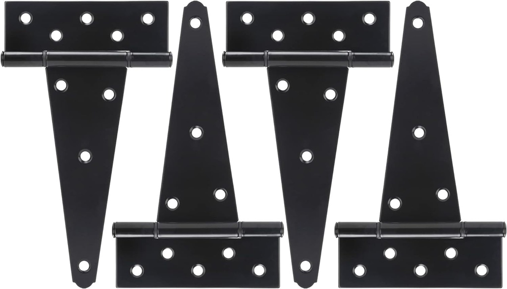 8 Inch T-Strap Shed Door Hinges Heavy Duty, Black Tee Hinge for Wooden Fences, Yard Door, Barn Door Gates, Wrought Hardware Rustproof, 4PCS