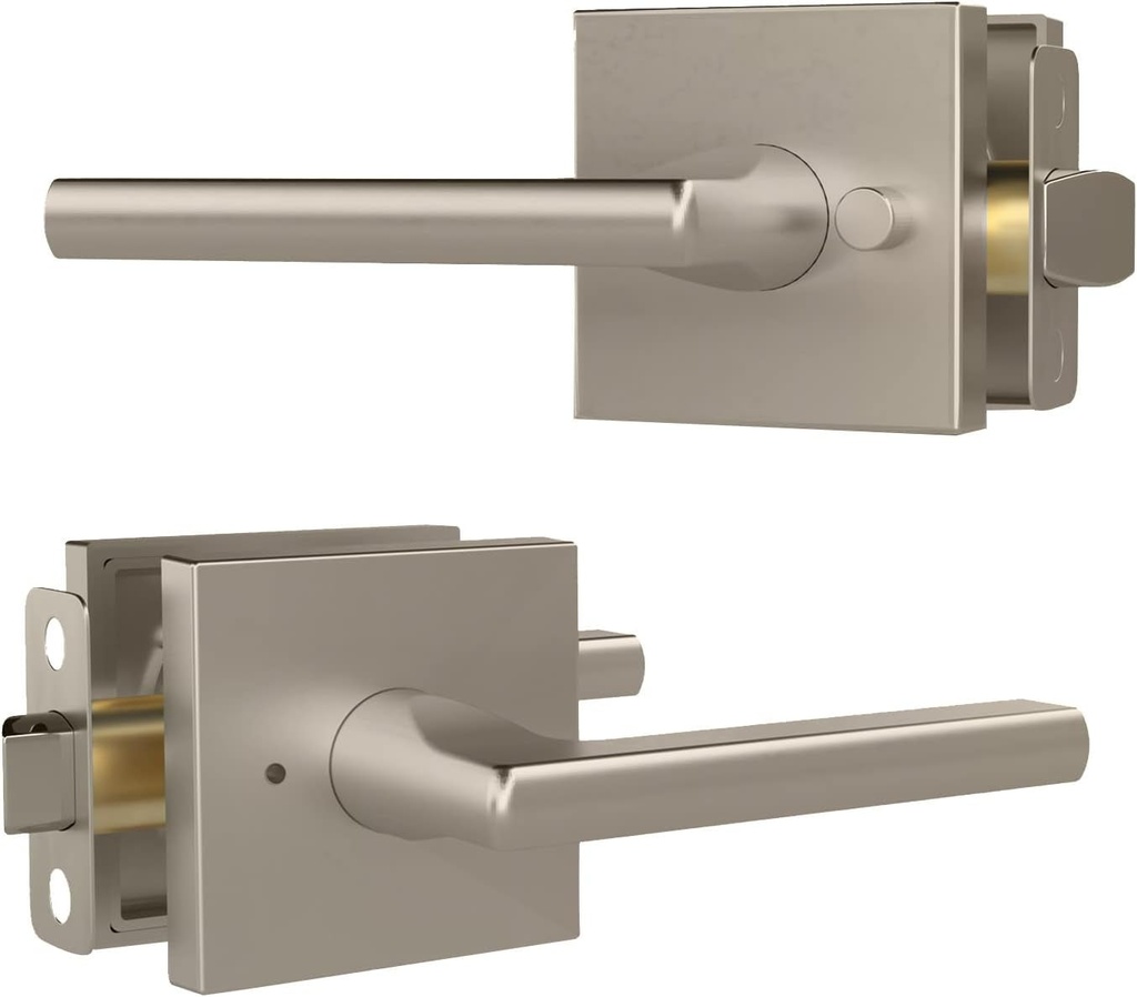 Mega Handles - Prime Privacy I Lever Door Lock Handle for Hallway, Closet and Bathroom I Keyless Door Lock I Fits All Standard Door Sizes I Screws Included - Satin Nickel (1 Pack) Covered Screws, 5"