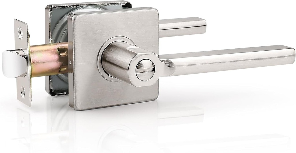 Probrico (4 Pack Square Door Lever Interior Bedroom or Bathroom Lever Door Handle, Privacy Door Lever in Satin Nickel,With Locking Keyless Lever for Right & Left Sided Doors Heavy Duty