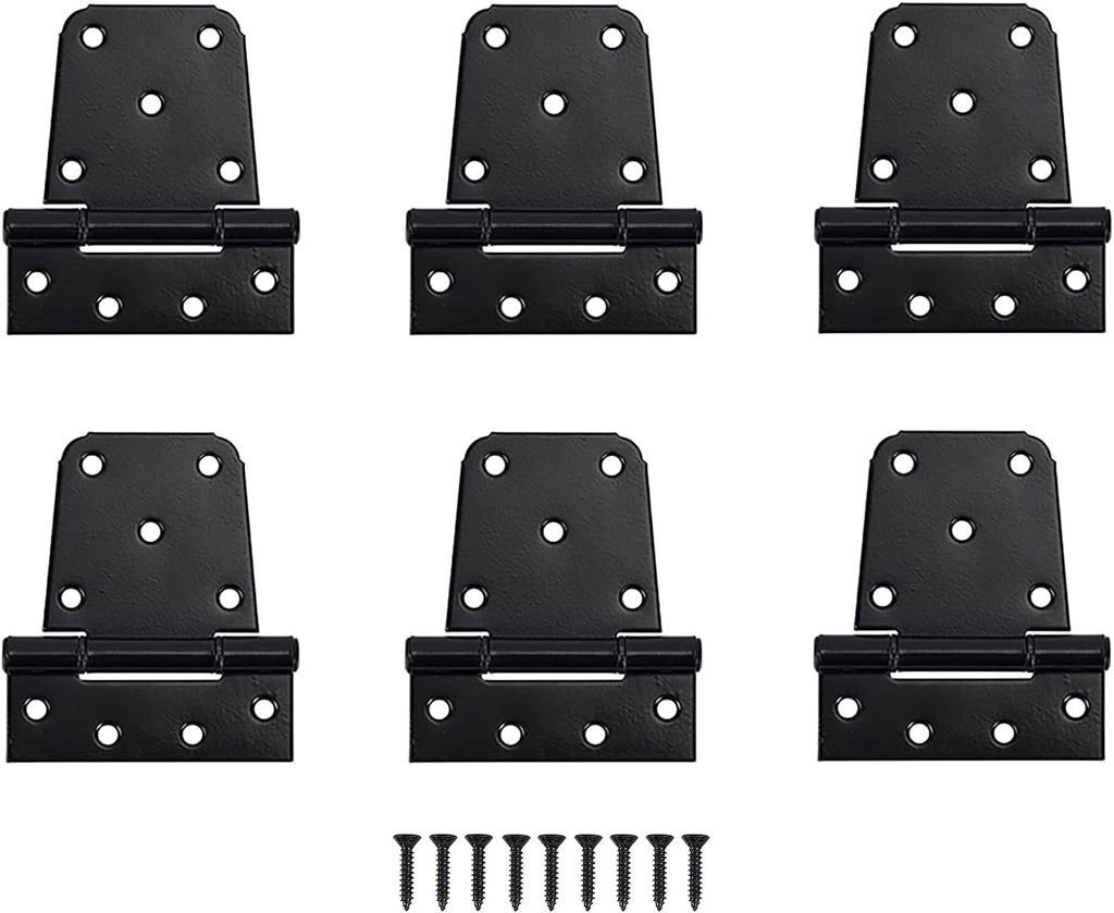 HOME MASTER HARDWARE 3-1/2 Inch Heavy Duty T Hinge Gate Hinges Steel Black Finish with Screws 6-Pack (Black)