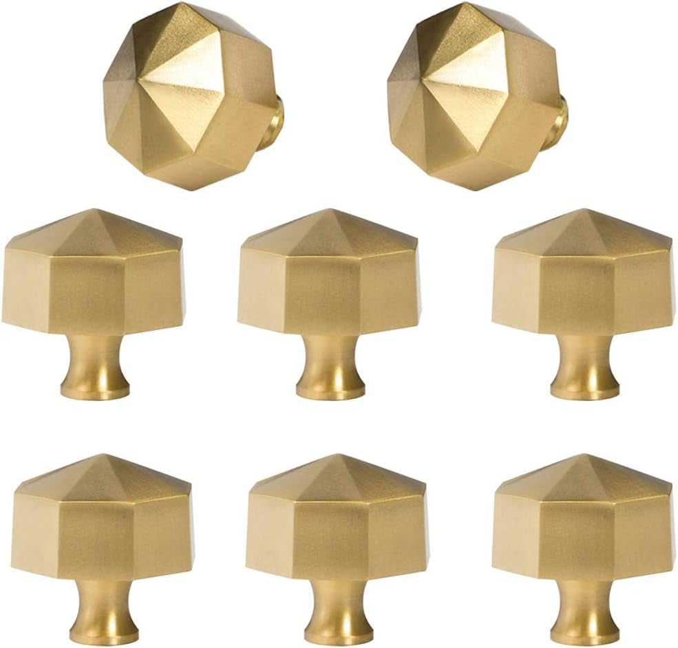 RZDEAL Solid Brass Knobs Beautiful Brushed Gold Kitchen Cabinet Knobs Contemporary Euro Style Dresser Drawer Knob Handles (8Pack Diameter:1.18"(30Mm))