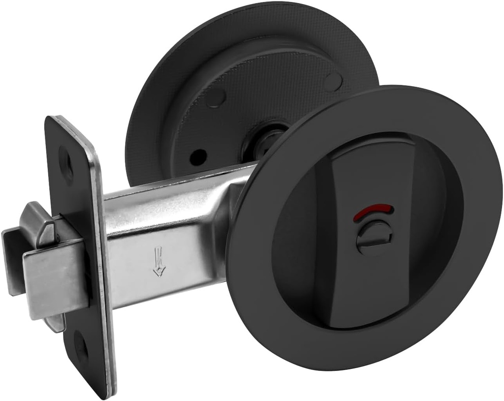Black Pocket Door Hardware with Color Indicators round Pocket Door Lock Privacy Pocket Door Latch Pocket Door Handles for Bathroom, 1 Pack
