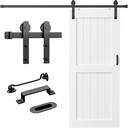 5Ft Sliding Barn Door Hardware Kit Heavy Duty with Door Hook and 2 Handles-Smoothly and Quietly, Easy Installation- Fit 1 3/8-1 3/4" Thickness-Black, I Shape Hanger