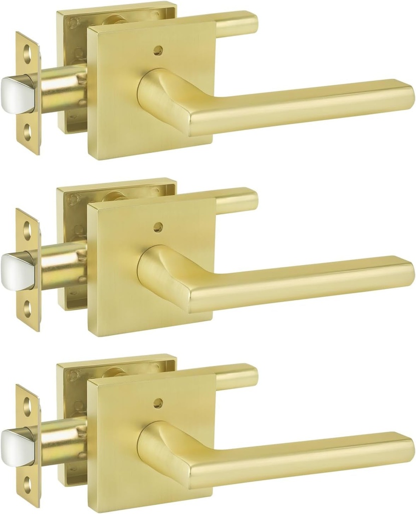 Goldenwarm Gold Door Handle Interior, Brushed Gold Privacy Lever Door Handle, Heavy Duty Interior Door Handles, Modern Bedroom Door Handle (3 Pack)
