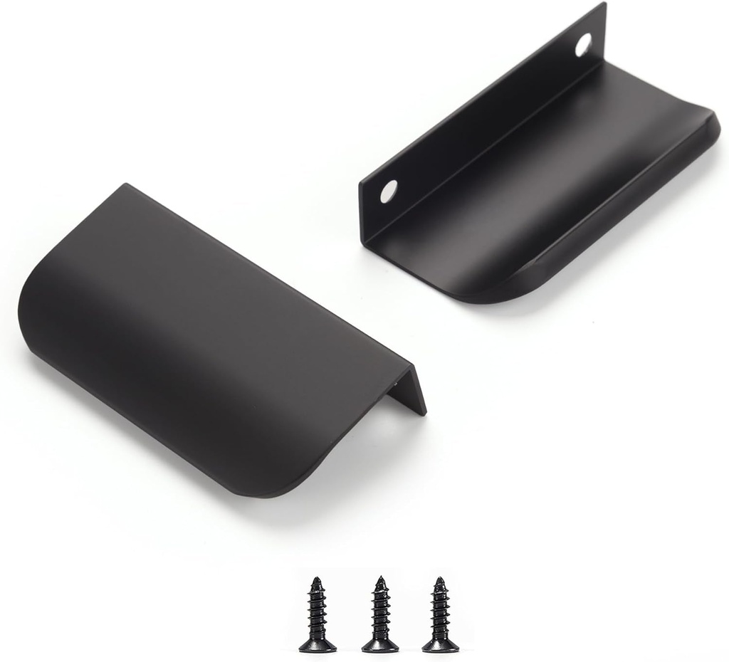 Edge Black Finger Pulls for Cabinet Kitchen Hardware Drawer Pull Cupboard Flat Hidden Dresser Bar Door Handles for Furniture 10Pack Modern 2-1/2" Hole Center Easy Installation