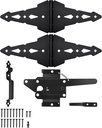 Gate Hardware Kit for Outdoor Fence, Heavy Duty 8" Gate Hinges & Post Gate Latch with Handle for Outdoor Swing Gate, Come with All Necessary Screws, Black Finish