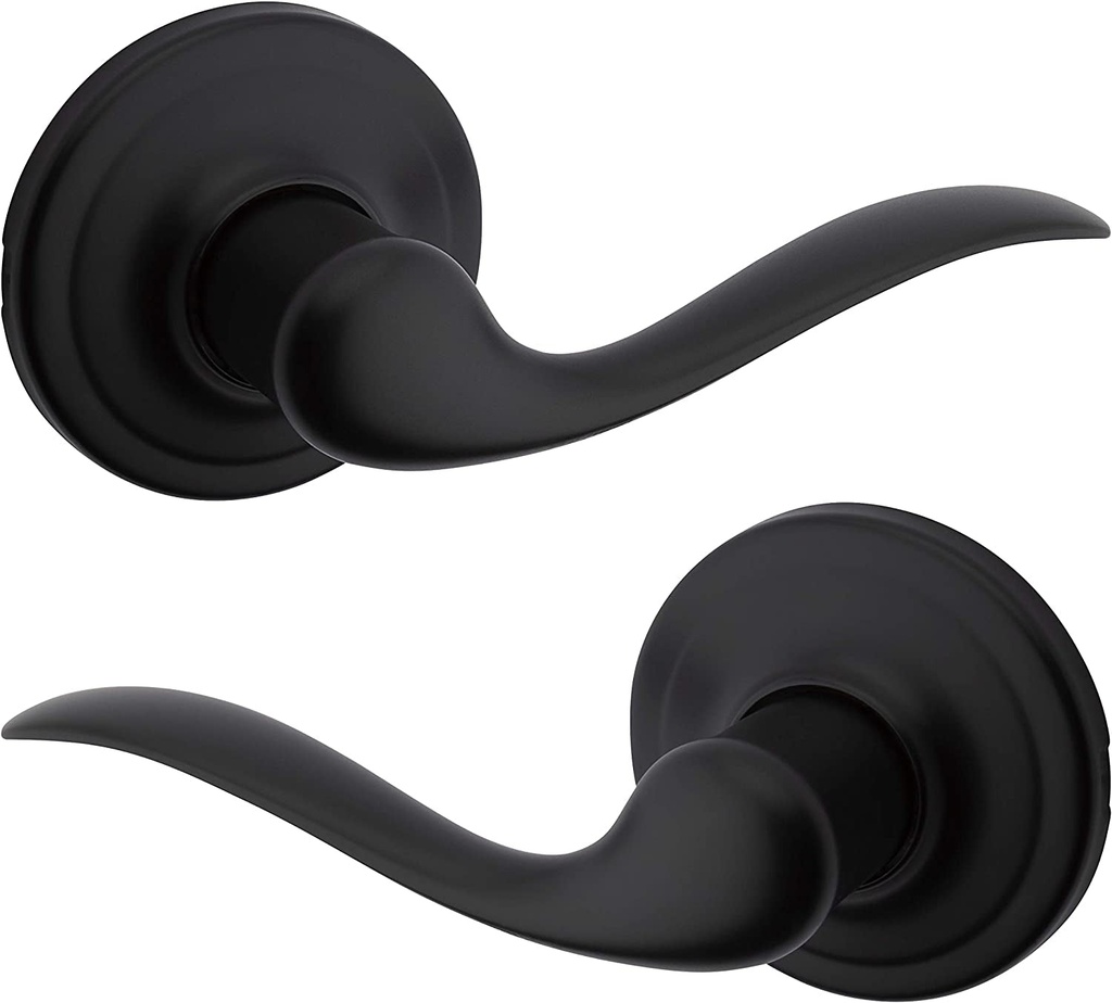 Kwikset Tustin Interior Passage Door Handle, Lever for Closet and Hallway Doors, Reversible Non-Locking Handle Lever, Matte Black, with Microban Protection