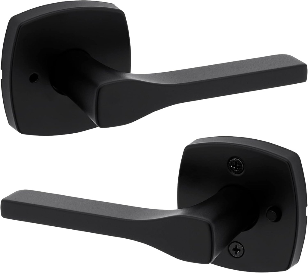 Kwikset Tripoli Lever Interior Privacy Door Handle with Lock, Door Lever for Bathroom and Bedroom, Matte Black Reversible Keyless Turn Lock, with Microban Protection