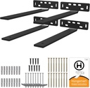 Hüngsmart 4 X L Shelf Brackets (10.5"D X 5"W X 1 1/4"H) Heavy Duty Shelving Hardware, Suited for Rustic, Industrial, Farmhouse Decor, Floating Shelves Support , All Mouting Hardware Included-Black