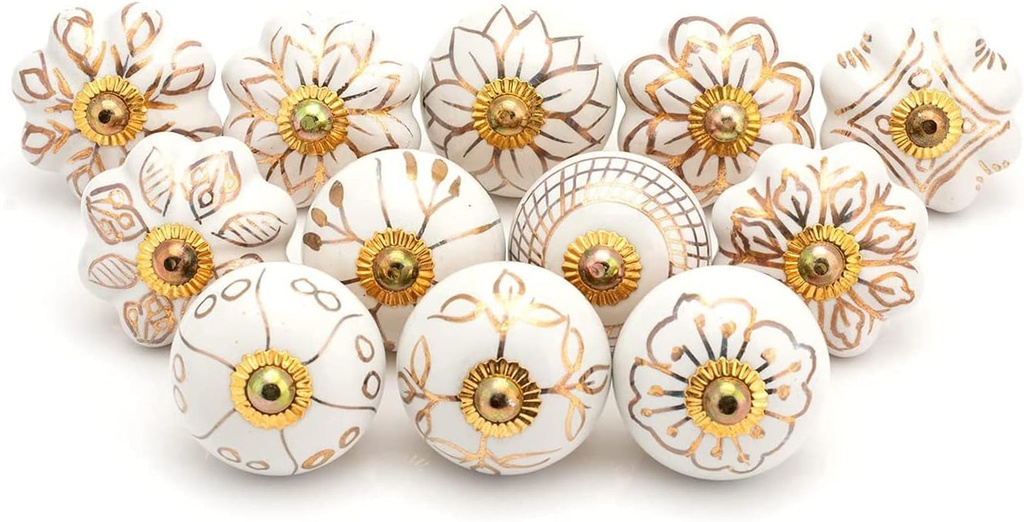 Indian Haat Bazaar Gold Cabinet Knobs for Dresser Drawers Indian Assorted Mix Design Door Pull Handle for Kitchen Cupboard Wardrobe with B D: 1.7 X L: 2.5 Inches DKB00005-P20 Gold Dresser Knobs