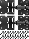 Heavy Duty Gate Hinges 2 Pack Solid Vinyl Fence Gate Closer Hinges with 22 Durable Screws, 90 Degree Tension Boerboel Gate Hinges Hardware Kit for Wooden/Pvc Fence, Manual Close & Black Finish