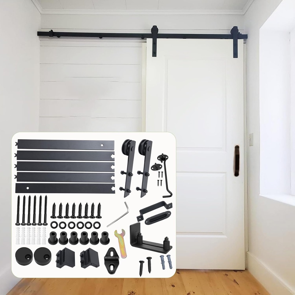 Barn Door Hardware Kit 6.6FT Sliding Barn Door Hardware Kit - Barn Door Track and Hardware Kit Fit 1 3/8-1 3/4" Thickness Door, Smoothly and Quietly, Heavy Duty Barn Door Hardware