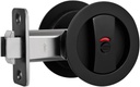 Matte Black Pocket Door Hardware with Indicator, Heavy Duty round Pocket Door Lock, Pocket Door Hardware Black, Solid Pocket Door Hardware for Bathroom(1 Pack)