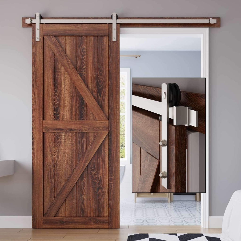 Easelife 5 FT Brushed Nickel Sliding Barn Door Hardware Track Kit,Straight Pulley,Heavy Duty,Slide Smoothly Quietly,Easy Install (5FT Track Kit for 26"~30" Wide Single Door)