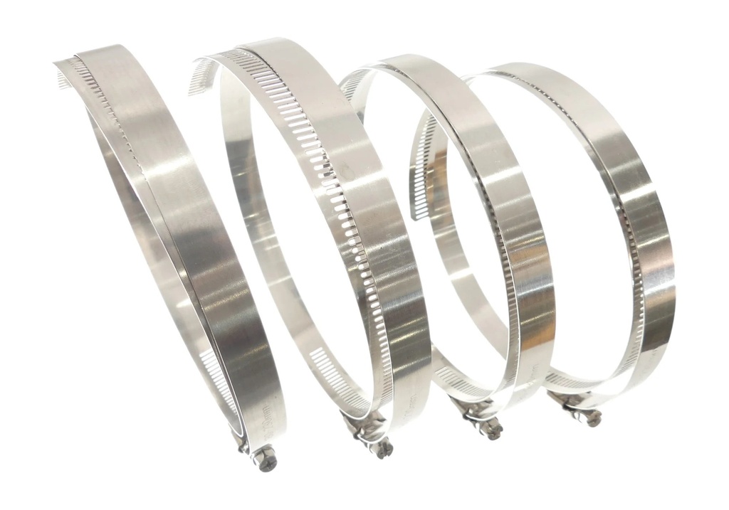 Tech Team Band-Style Clamps, 12”, 9/16” Wide, Phillips Screw, Stainless Steel, Hose Clamps, Pack of 4