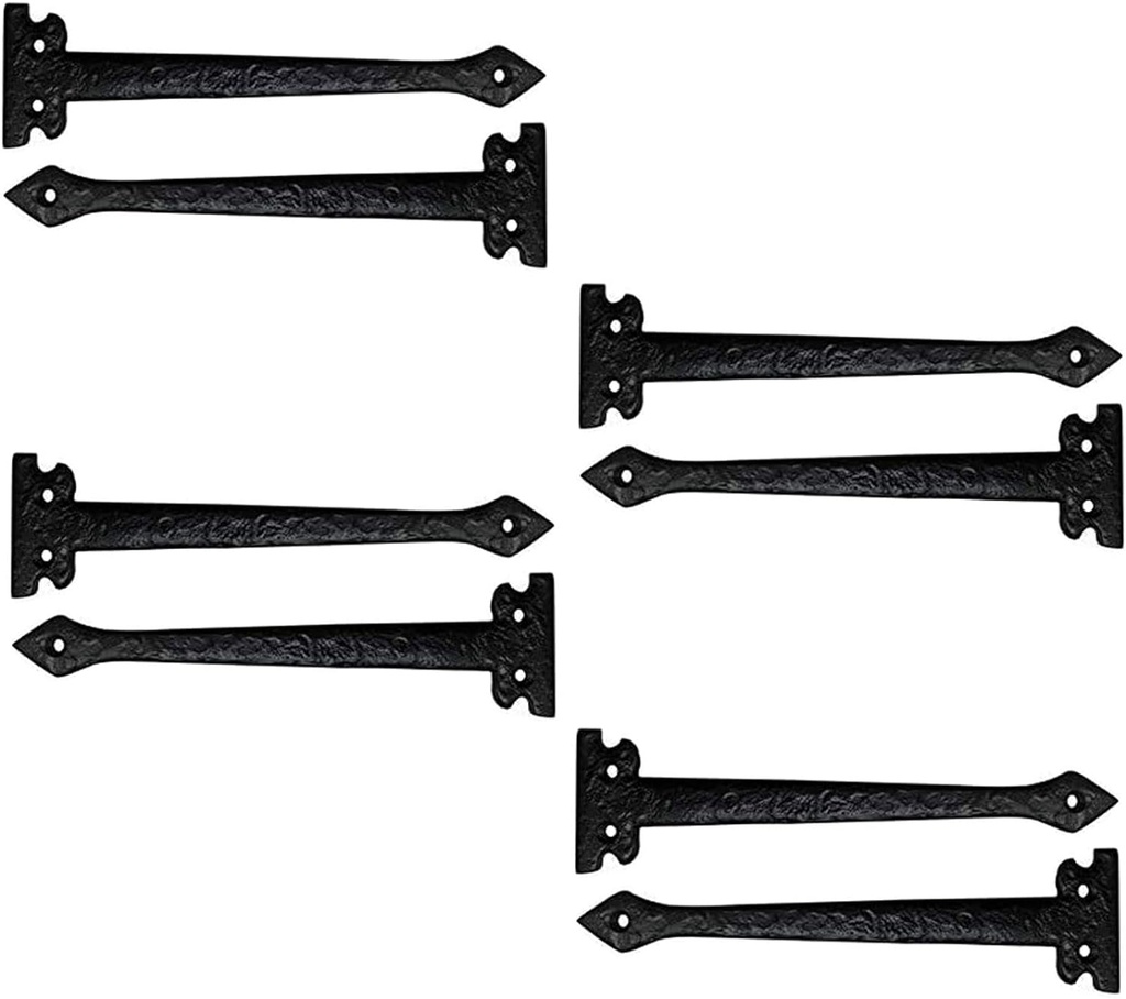 Adonai Hardware 7" "Agee" Heavy Duty Antique Cast Iron Strap False or Faux or Dummy Hinge Front (8 Pack, Matte Black) for Vintage Barn Doors, Gates, Furniture, Garage, Shutters and Fences