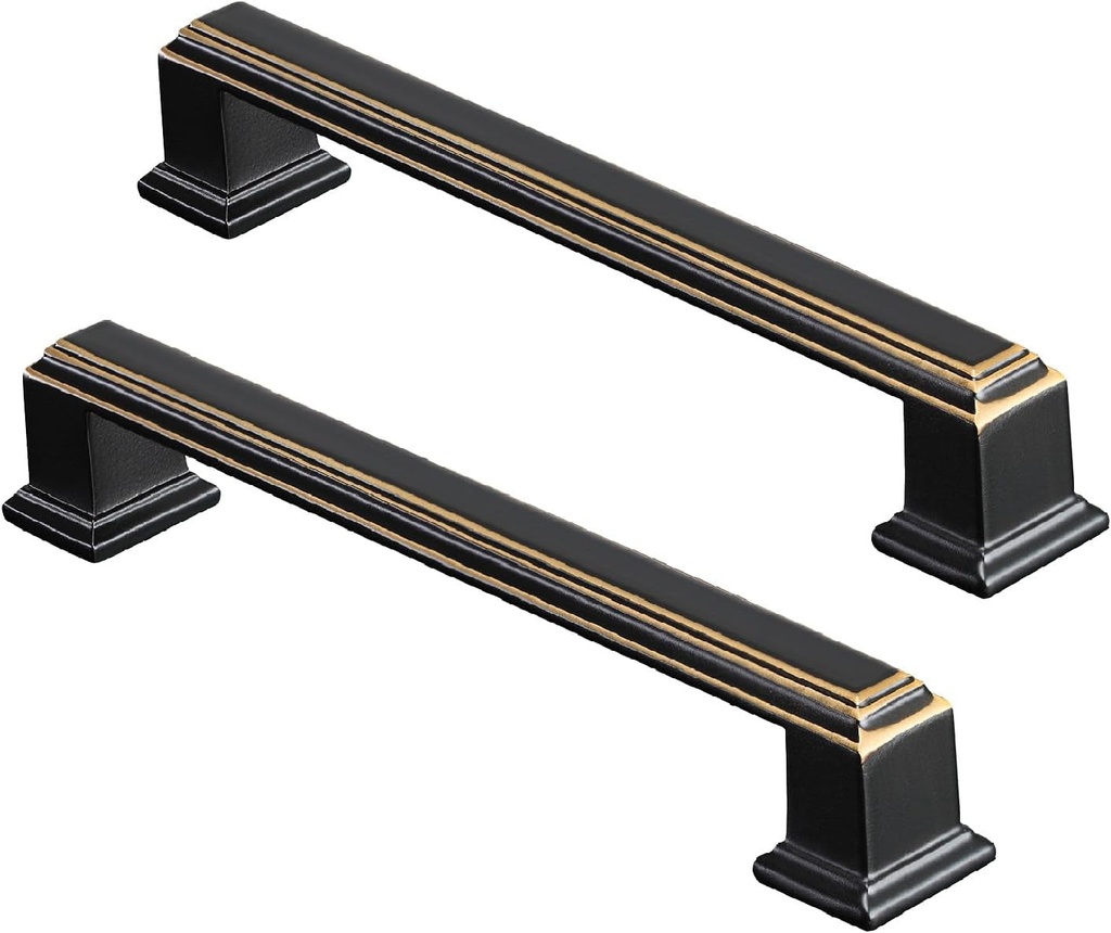 10 Pack Gold and Black Cabinet Handles, 7-1/2 Inch Hole Centers Black Cabinet Pulls with Gold Hightlight, Gold Kitchen Cabinet Handles Black and Gold Cabinet Pulls