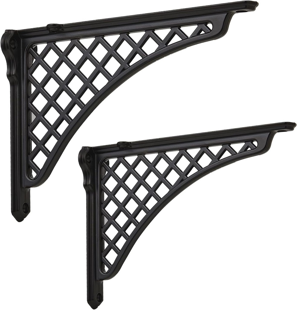 HARPOON Heavy Duty Cast Iron Victorian Shelf Bracket, 8 Inches, Baroque L-Shaped Shelf Brackets, DIY Projects, Hardware Included Black 2 Pack