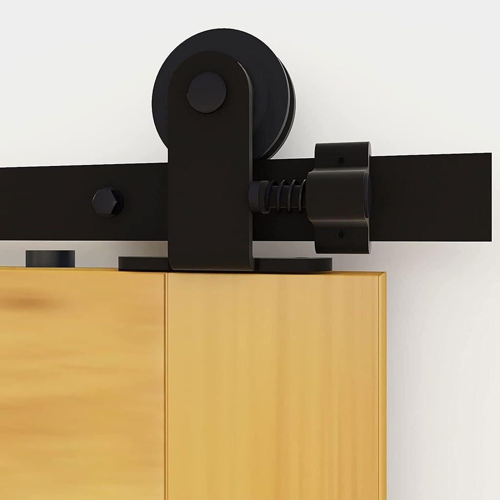 6FT Heavy Duty Sliding Barn Door Hardware Rail Kit Top Mount Black T Shape Roller Hanger Set for Single Door Use