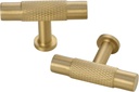 6 Pack Gold Cabinet Pulls, Solid Brass Knobs for Dresser and Drawer,2 Inch T Bar Furniture Handles, Modern Kitchen Hardwares for Cupboard, Wardrobe Closet Pulls