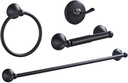 4 Piece Bathroom Accessory Set(Adjustable Towel Bar, Towel Ring, Toilet Paper Holder,Towel Hook), Wall Mounted Bathroom Hardware Accessories Set,Matte Black