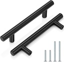 Probrico 30 Pack| 6-2/5 Inch Black Cabinet Handles with 4 Inch Hole Center Stainless Steel Cabinet Pulls round T Bar Kitchen Cabinet Hardware Door Handles, Drawer Dresser Pulls，102Mm Hole Centers