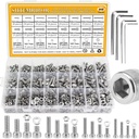 815 Pieces M3 M4 M5 M6 Hex Socket Head Cap Screws Nuts Washers Assortment Kit, Metric Screw Assortment with Hex Wrenches, 304 Stainless Steel, Fully Threaded