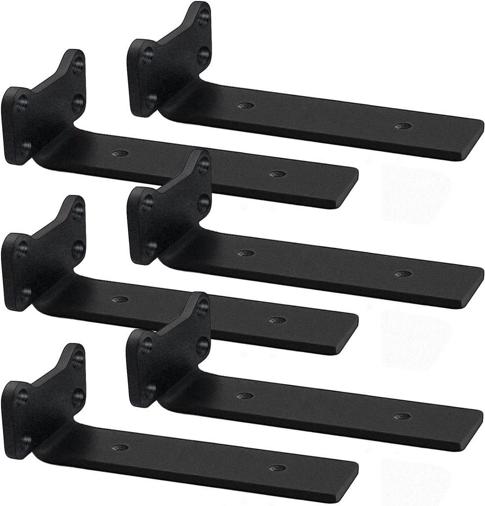 Heavy Duty Shelf Brackets Industrial L Shelf Bracket - 0.2 Inch Thick Premium Solid Steel Shelf Supports, Black Rustic Wall Brackets for Shelves - 7 Inch Floating Shelves Hardware (6 Pack)