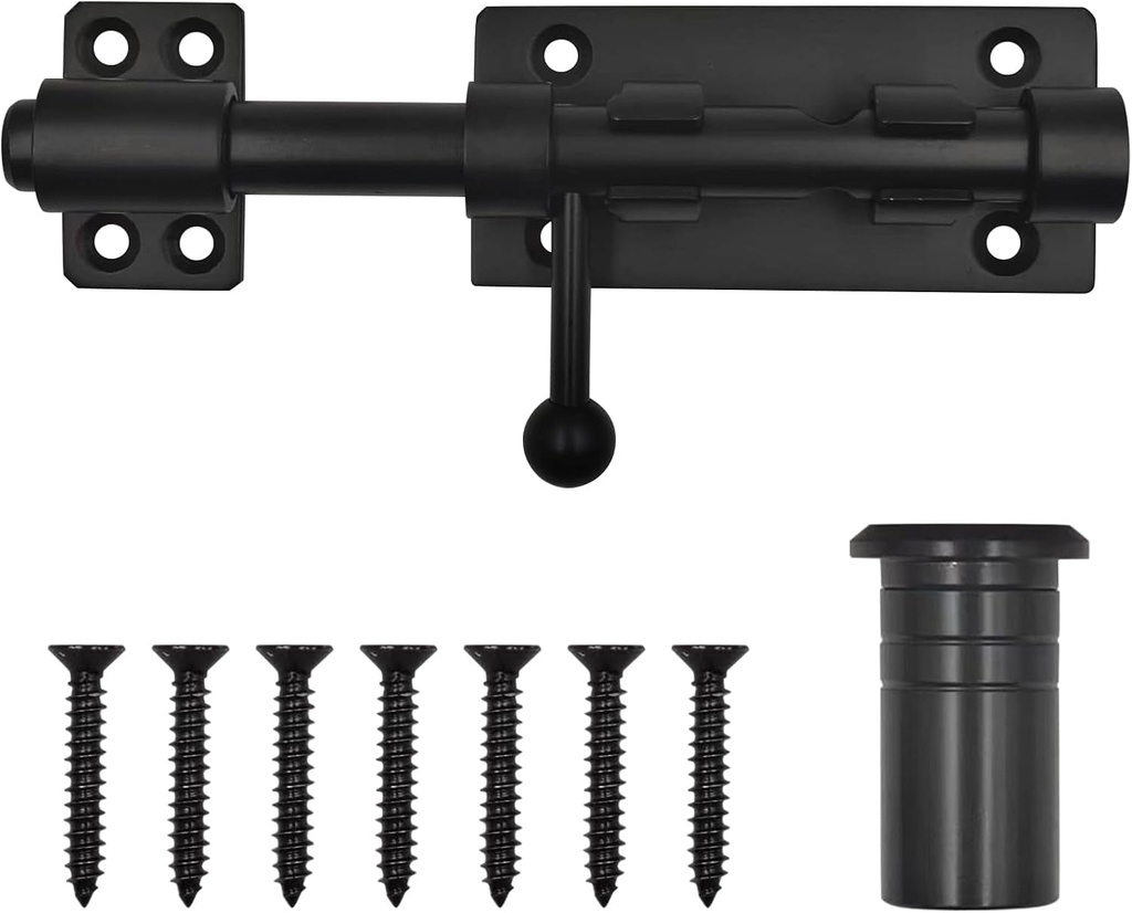 6.3Inch Slide Bolt Gate Latch Hardware Heavy Duty Thickened 304 Stainless Steel Barrel Bolt Barrel Door Latches for Wooden Fence, Yard Door, Barn Door, Shed Door (Balck)